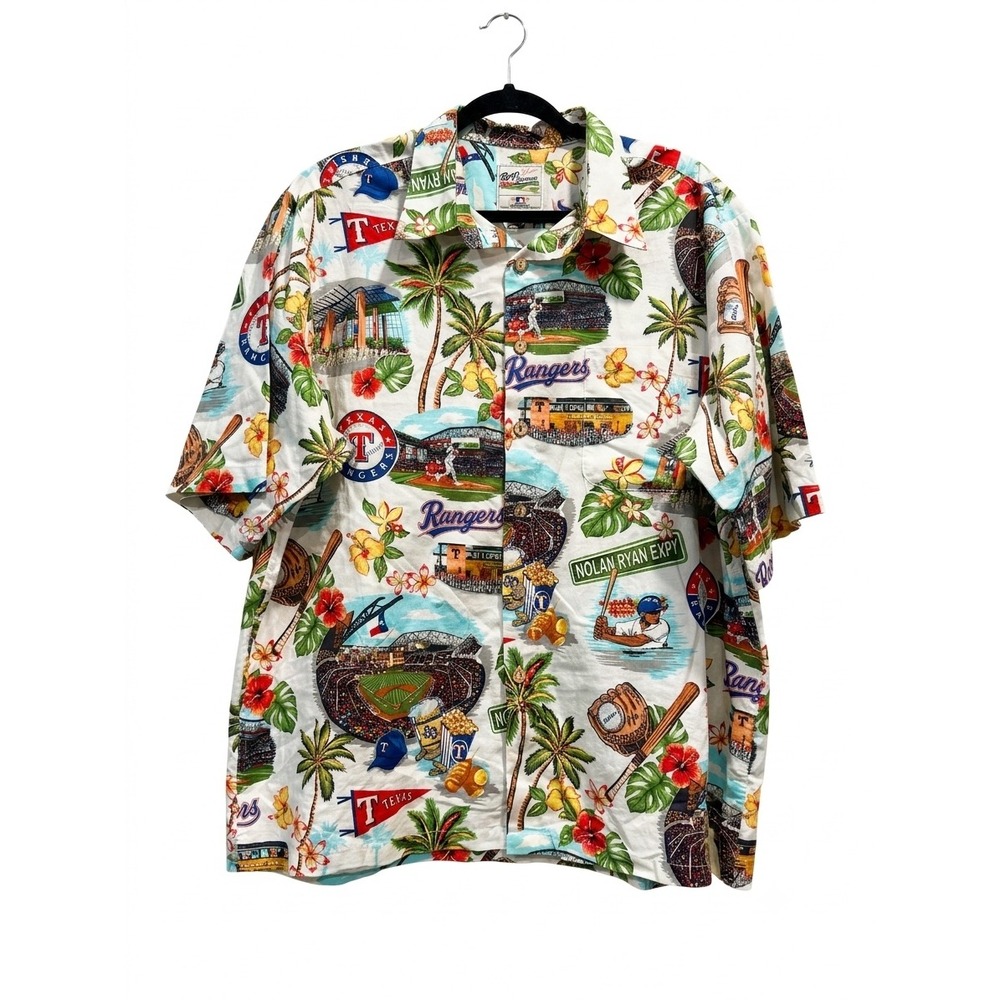 Reyn Spooner Texas Rangers MLB Hawaiian Shirt Nolan Ryan XL White Cotton Aloha‎